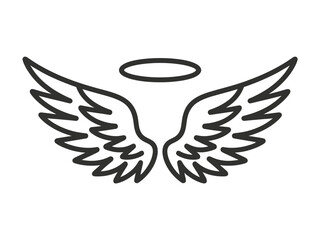 Obraz premium Angel Wings and Halo Vector Illustration for Religious and Spiritual Designs Black and White Graphic Representation