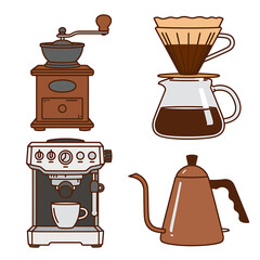 Various Coffee Brewing Methods and Equipment Featuring Grinder Espresso Machine Pour Over and Kettle for Coffee Lovers