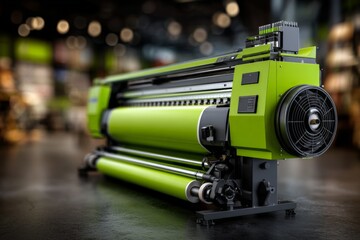 Modern printing machine in a busy industrial workshop showcasing vibrant colors and advanced technology