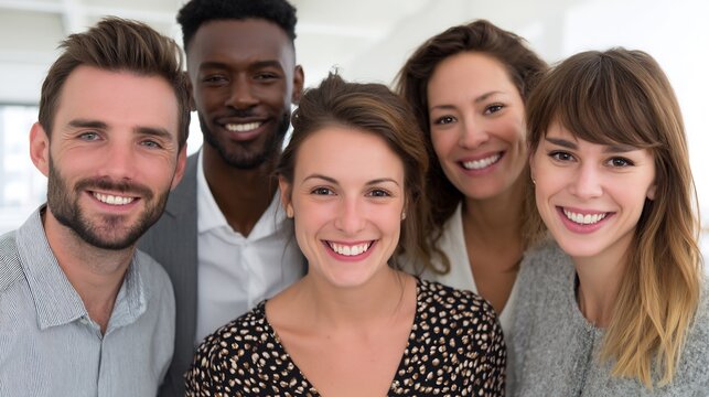 Diverse group of smiling professionals fosters teamwork and positive work environment - Powered by Adobe