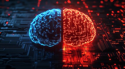 Half digital brain with a circuit board design and half organic brain