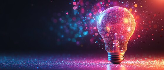 Light bulb shape filled with vivid colorful dots, glowing effect, vector illustration, modern and creative design, symbolizing inspiration and ideas, ultradetailed 8K render