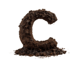 Creative soil letter c formation in artistic concept environment isolated on transparent background, png