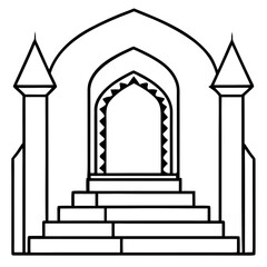 Islamic Gate with Steps Inside - Clean Line Art