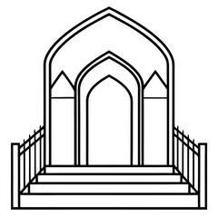 Islamic Gate with Steps Inside - Clean Line Art