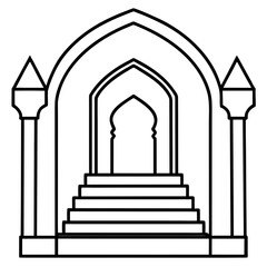 Islamic Gate with Steps Inside - Clean Line Art