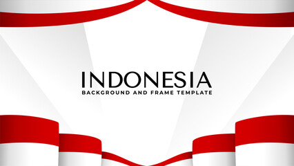 Obraz premium Indonesia Red and White Ribbon Background. Elegant Indonesian Flag Color Frame for Independence Day.
