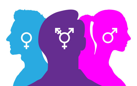 World sexual health day. Man, woman, Third gender and sex concept. Concept of gender, health and development. Symbol of transgender on color background