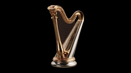 Elegant golden harp with intricate details on a dark background providing a stunning visual