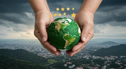 Hands holding earth globe