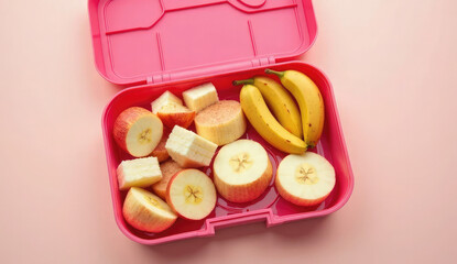 Healthy Lunchbox Filled with Sliced Apples and Bananas