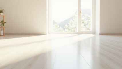 Fototapeta premium Empty room with light-beige floor and large window.