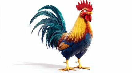 Fototapeta premium Vibrant rooster illustration against a plain background.