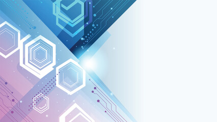 Bright abstract background with geometric hexagon shapes and light rays, leaving open white space on the right.