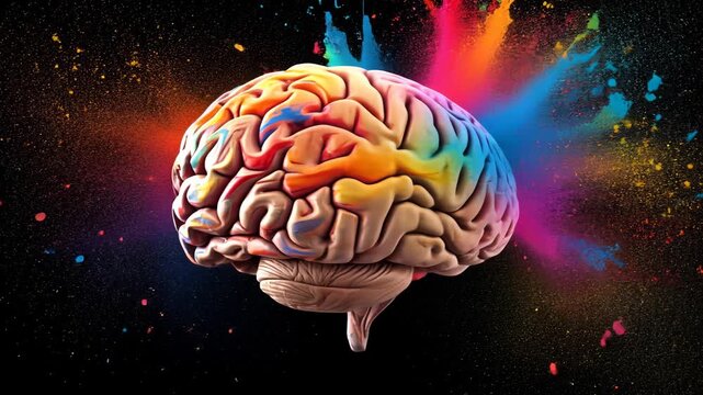 Vibrant brain animation: colorful neural explosion captured in dynamic sequence