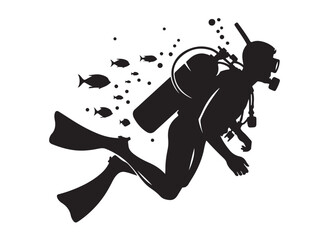 scuba diving logo silhouette vector, scuba driver vector logo silhouette design, scuba diver silhouette vector illustration, underwater scuba diving logo vector silhouette on white background