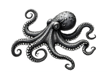 Obraz premium Detailed Hand-Drawn Octopus Illustration with Intricate Tentacles