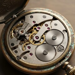 Intricate vintage pocket watch gears and springs, a fascinating glimpse into time's inner workings