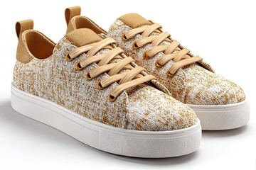 Linen upper low-top sneakers, neutral beige and white color scheme, ultra-detailed construction, 4K hyper-realistic HD, no text/brand/light sources/rays