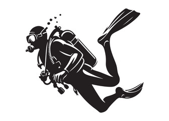 scuba diving logo silhouette vector, scuba driver vector logo silhouette design, scuba diver silhouette vector illustration, underwater scuba diving logo vector silhouette on white background