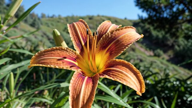 Close up Blooming orange day lily flower Blooming day lily flower