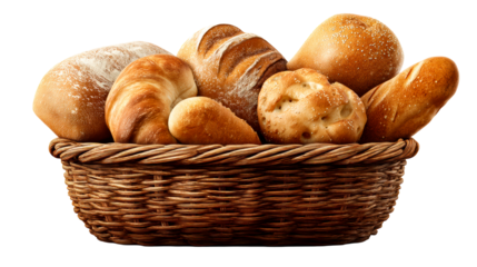Freshly baked bread assortment displayed in a woven basket