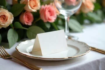 Elegant wedding table setting, olive branch place card , place setting, stock photo