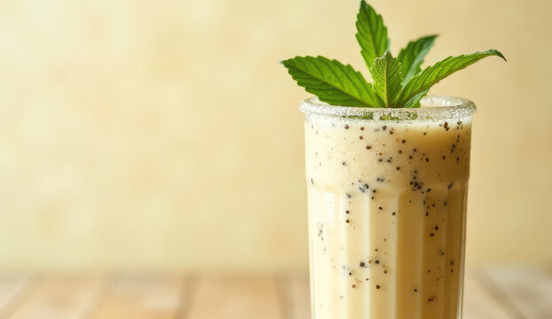 Refreshing Creamy Smoothie with Mint Garnish
