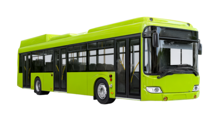 Modern green city bus with transparent design on white background