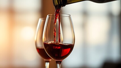 Two wine glasses being filled, capturing the elegance and enjoyment of fine beverages.