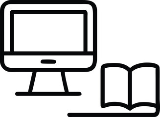 Digital Learning: A concise illustration of a computer monitor juxtaposed with an open book, representing the evolution of information access.