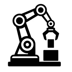 Bold Black Industrial Robotic Arm Icon Vector - Automated Factory Robot Symbol for Technology and Manufacturing