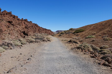 Weg durch Halbwüste im Hochland Las Cañadas auf Teneriffa
