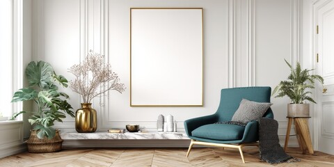 Elegant Interior Design with Empty Frame for Artwork 