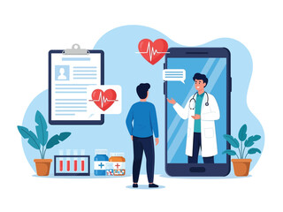 A patient consults with a doctor online via a smartphone for a virtual medical appointment.