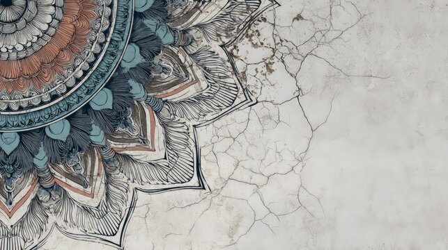 Intricate Mandala Design With Geometric Pattern And Teal Gray Brown Colors