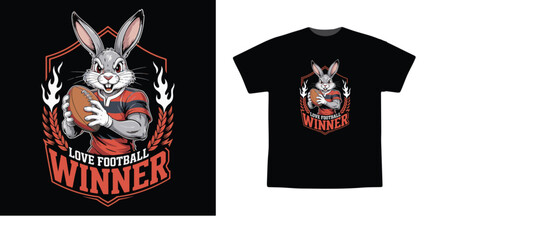 Cool Football Bunny Mascot Illustration – Love Football Winner T-Shirt Design