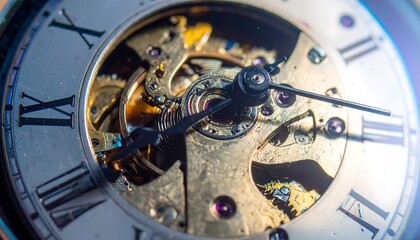 Intricate mechanism of a vintage pocket watch with exposed gears