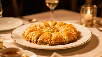 Pistachio Baklava on a Dessert Plate