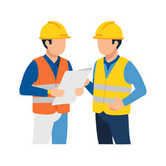 Two Construction Workers Discuss Project Plan
