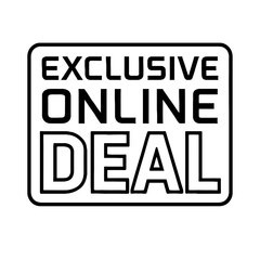 Retro Style 'Exclusive Online Deal' Graphic. A bold, black and white vector badge for online-only promotions and special deals.