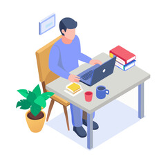 Illustration Of A Man Working On A Laptop At A Desk
