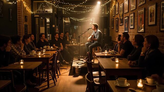 Singer Songwriter Acoustic Performance in Intimate Cafe Setting