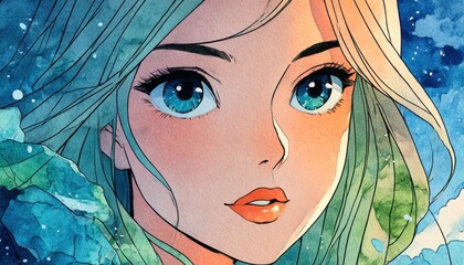 Anime girl portrait, vibrant colors