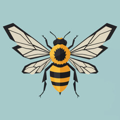 Geometric Honeybee Illustration with Detailed Wings and Body