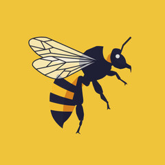 Stylized Honeybee in Flight Against Yellow Background