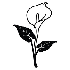 Elegant Calla Lily Silhouette with Detailed Leaves and Smooth Lines Simple Black and White Floral Design