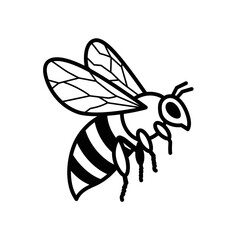 Stylized Black and White Honeybee Illustration with Detailed Wing Veins