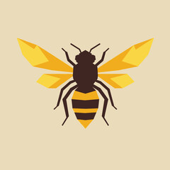 Geometric Bee Illustration with Angular Wings and Striped Abdomen.