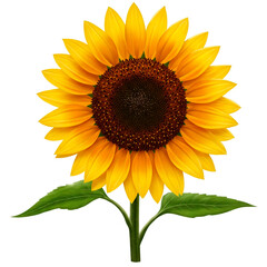 Obraz premium Vibrant Sunflower with Bright Yellow Petals and Dark Center on Green Stem, Isolated Floral Illustration